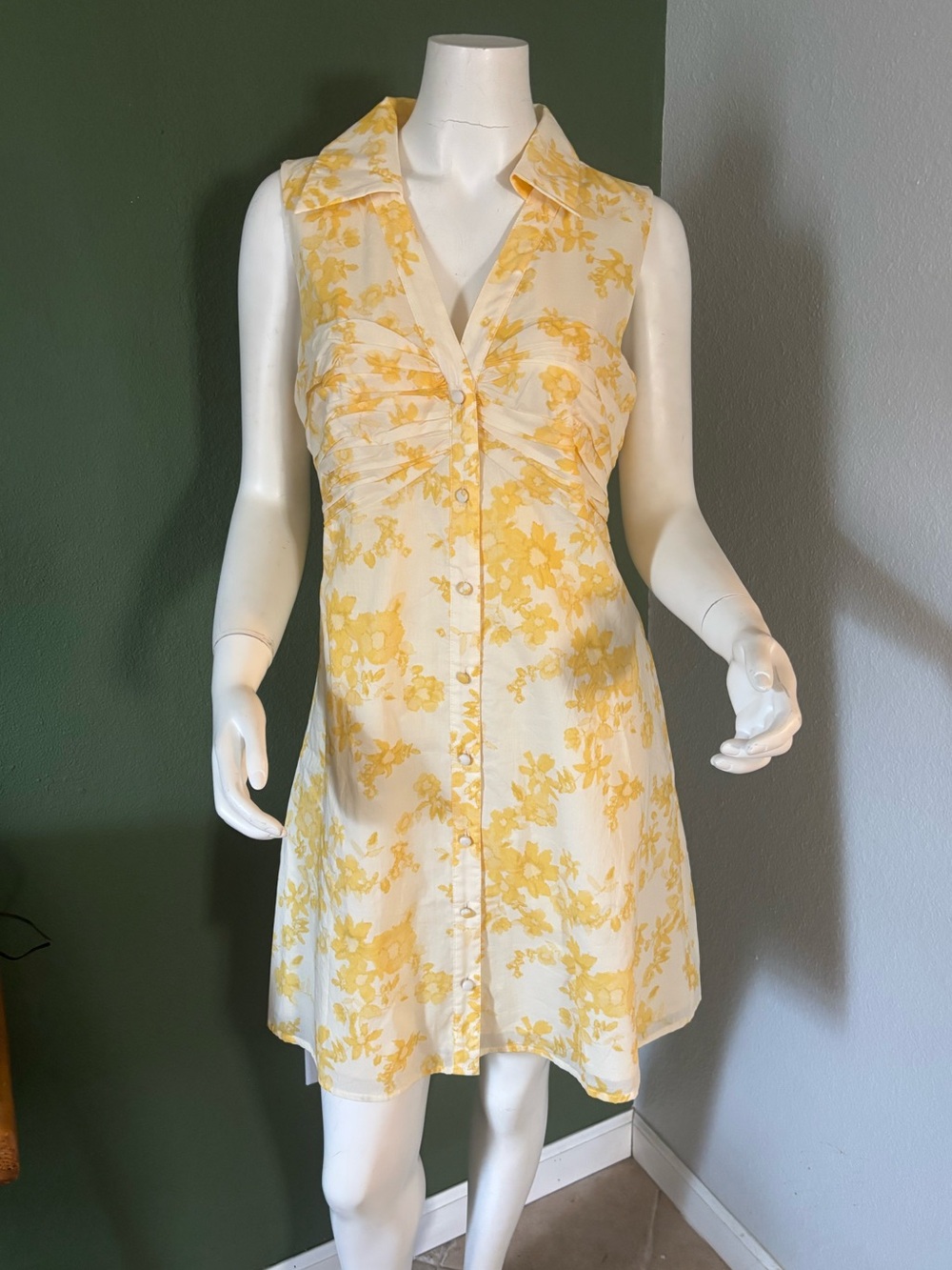 Hutch Yellow Floral Strapless-Look Button Front Dress